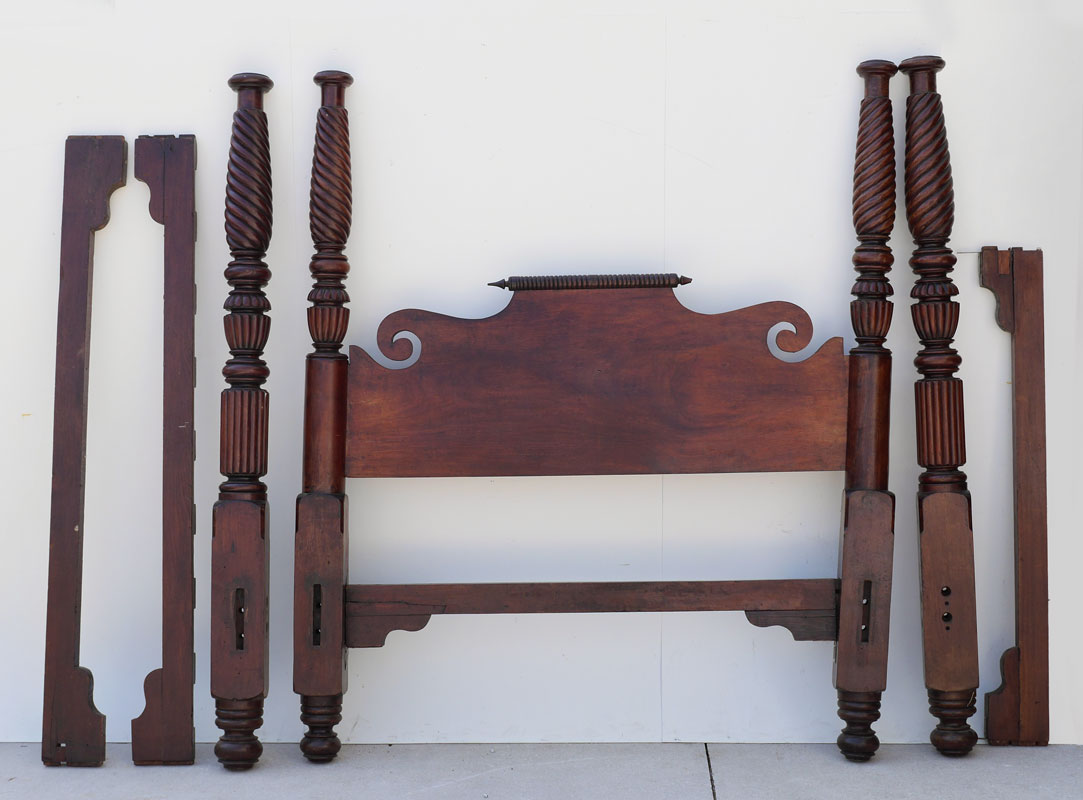 Appraisal: MAHOGANY POSTER PLANTATION BED Circa mid th century carved and