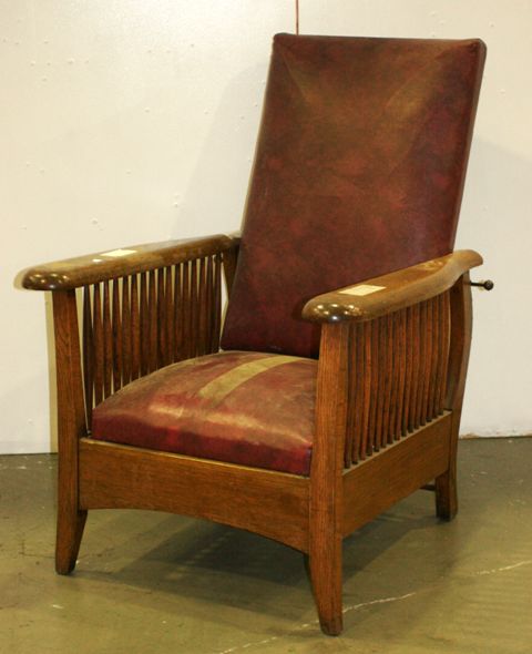 Appraisal: A 's oak and leather adjustable armchair