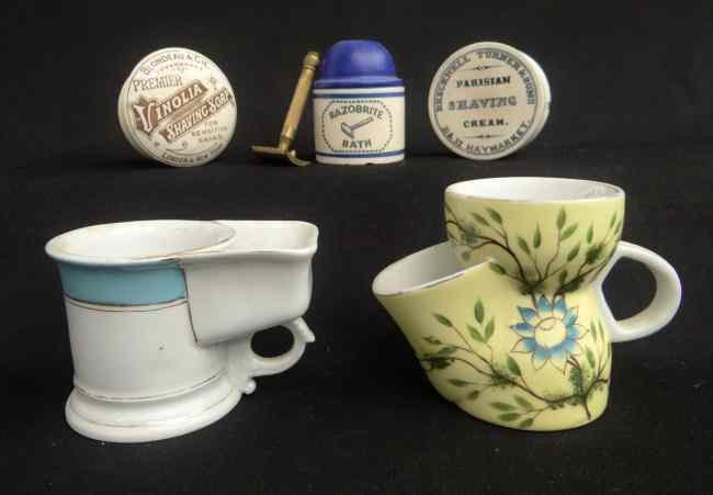 Appraisal: Lot including two mustache cups soap cream jars and razor