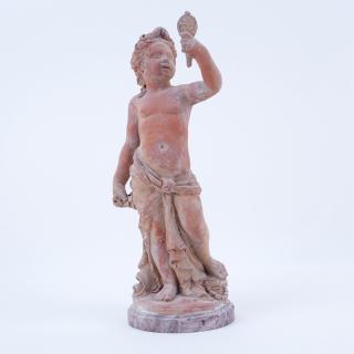 Appraisal: Antique Terra Cotta Figure Of A Putti On Marble Base