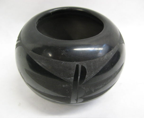 Appraisal: SANTA CLARA SAN ILDEFONSO PUEBLO BLACK ON BLACK INDIAN POT