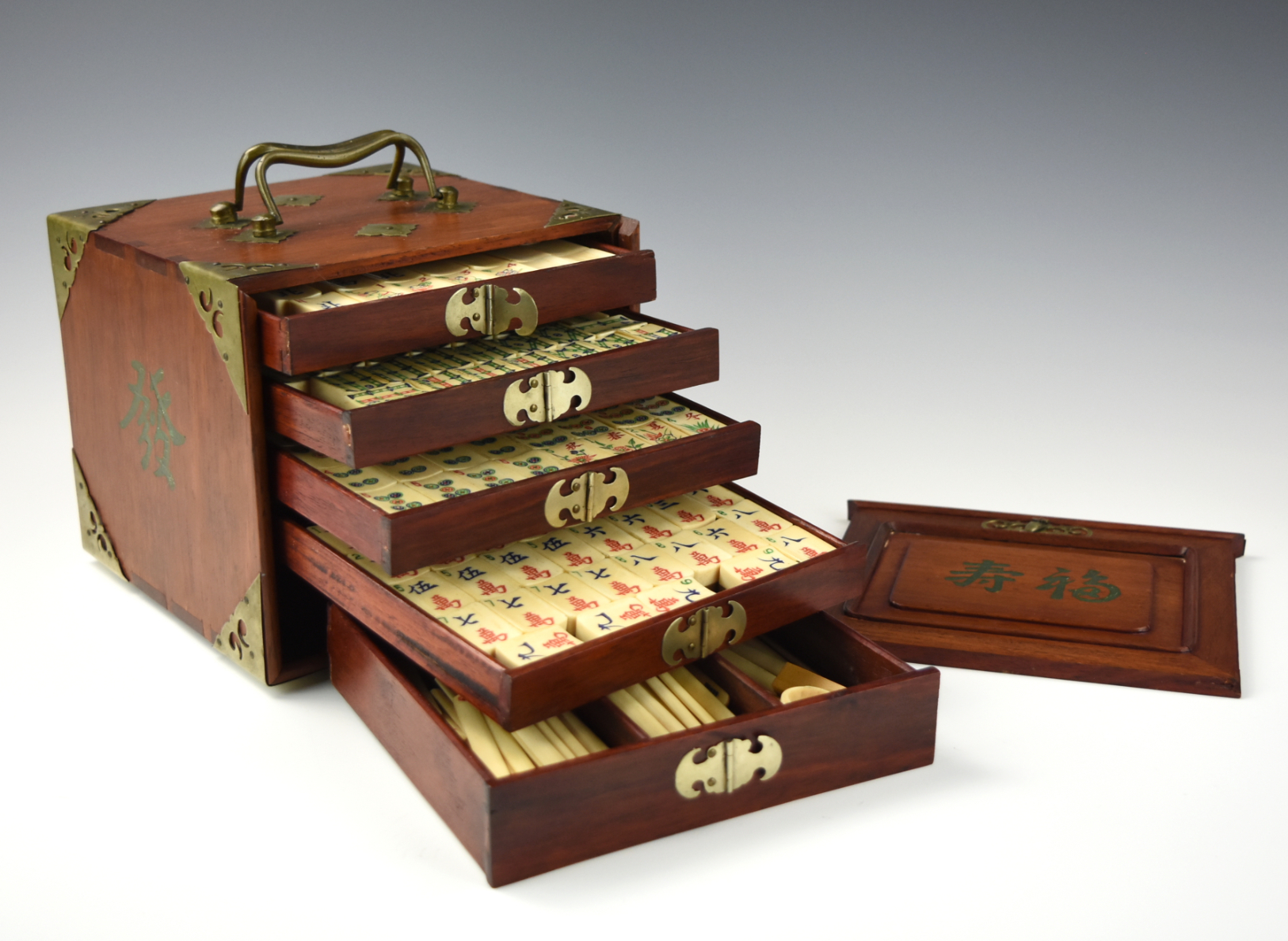 Appraisal: ANTIQUE CHINESE MAHJONG SET W BOX QING D Mahjong box