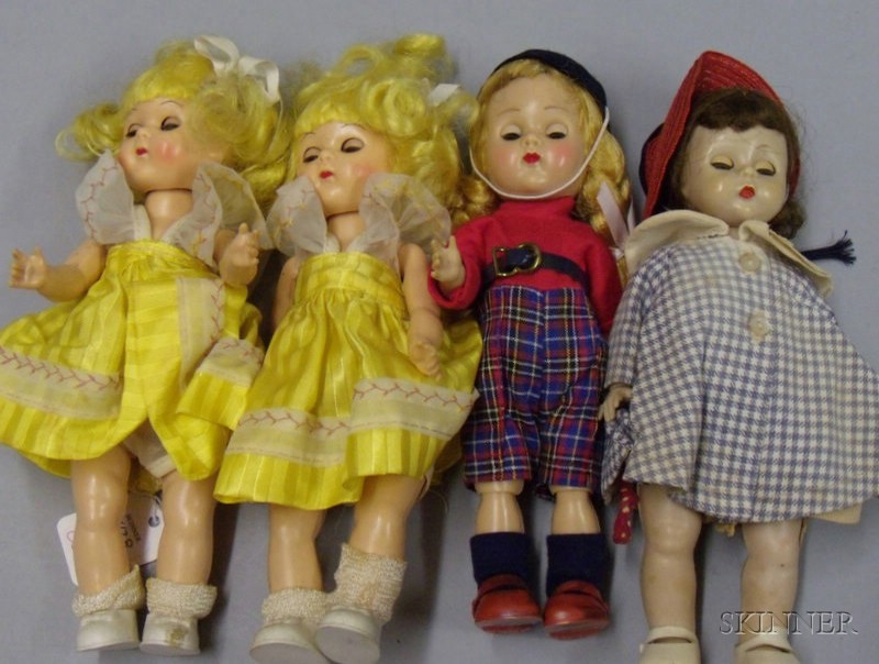 Appraisal: Four Small Plastic Dolls Ginny jointed-knee walker in blue plaid