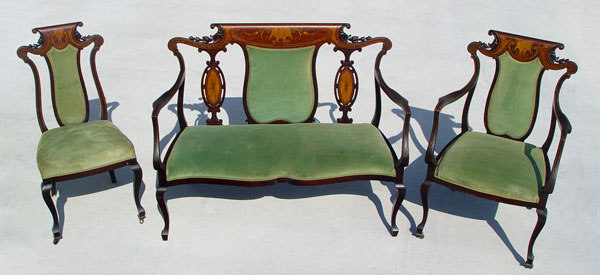 Appraisal: PIECE INLAID EDWARDIAN PARLOR SUITE To include settee arm chair