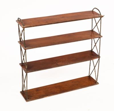 Appraisal: A set of mahogany rectangular wall shelves with stretched metal