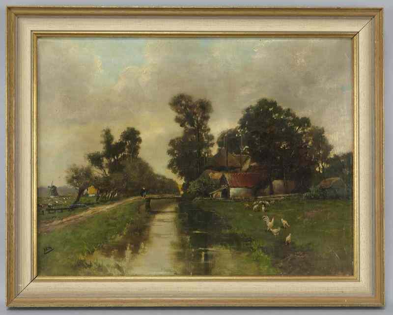 Appraisal: Continental oil painting on canvas depicting a Dutch farm scene