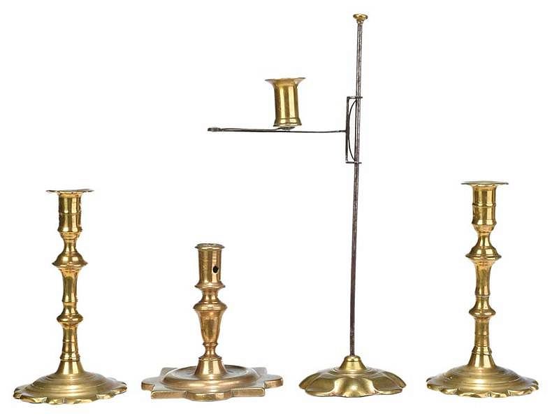 Appraisal: Group of Four Brass Candlesticks Continental possibly th th century