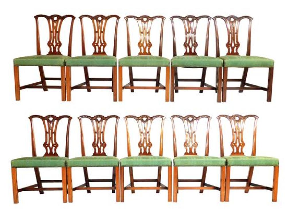 Appraisal: Margolis ten mahogany dining side chairs Chippendale reproduction some marker's