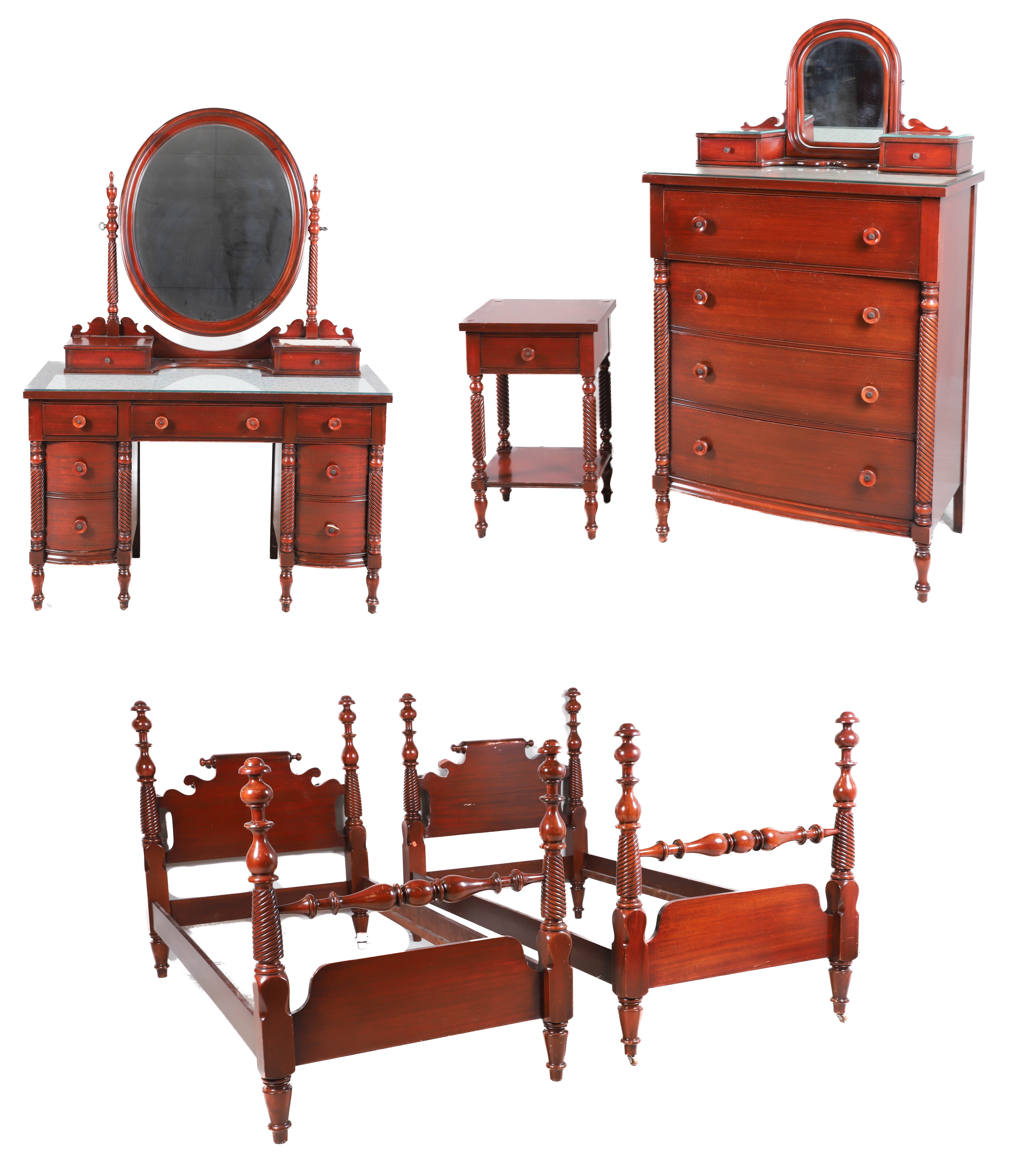 Appraisal: pc Drexel Federal House Mahogany bedroom set pair twin size