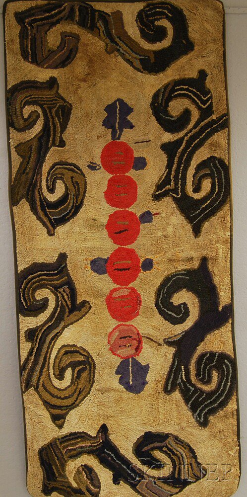 Appraisal: Hooked Rug th th century with abstract red spheres bordered