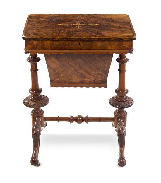 Appraisal: Sale Lot A Victorian Burl Walnut and Marquetry Sewing Table