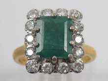 Appraisal: A hallmarked ct gold emerald and diamond ring the emerald