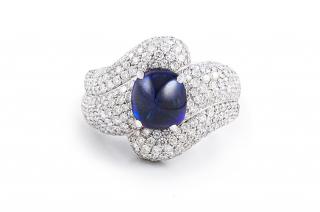 Appraisal: Cabochon Natural Sapphire Diamond Ring K natural sapphire diamond ring