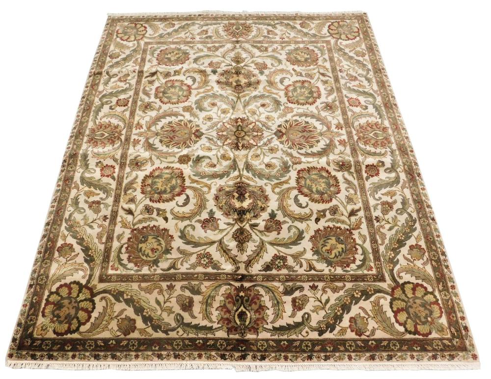 Appraisal: RUG Modern Indo-Arts Crafts design allover floral design on off-white