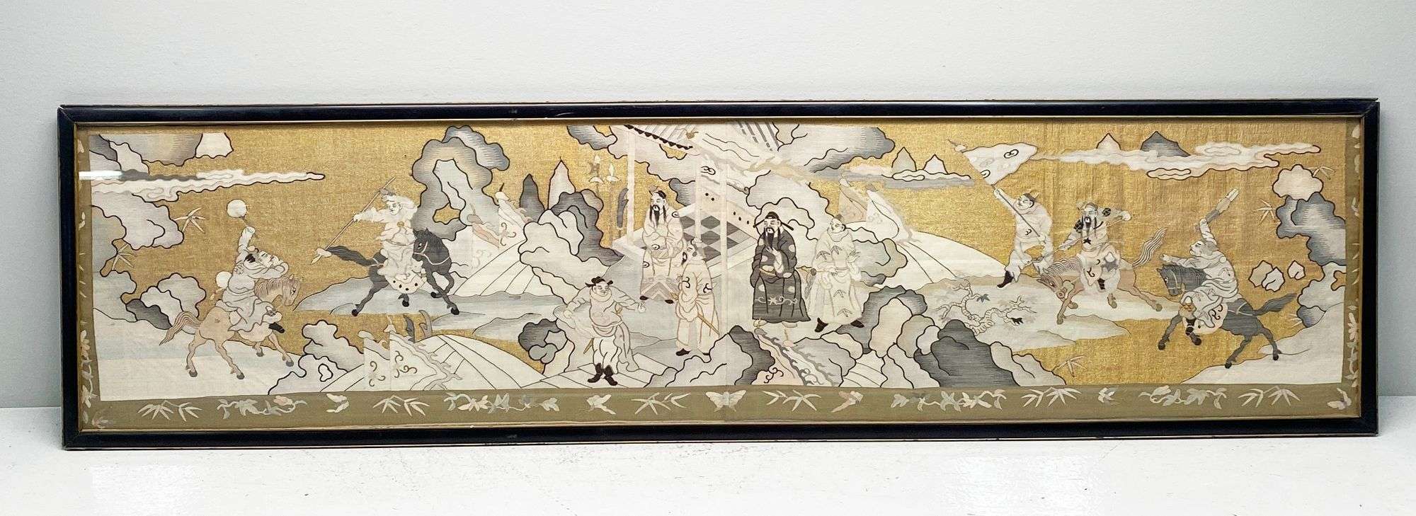 Appraisal: Large Chinese Gold Thread Silk Panel by framed under glass