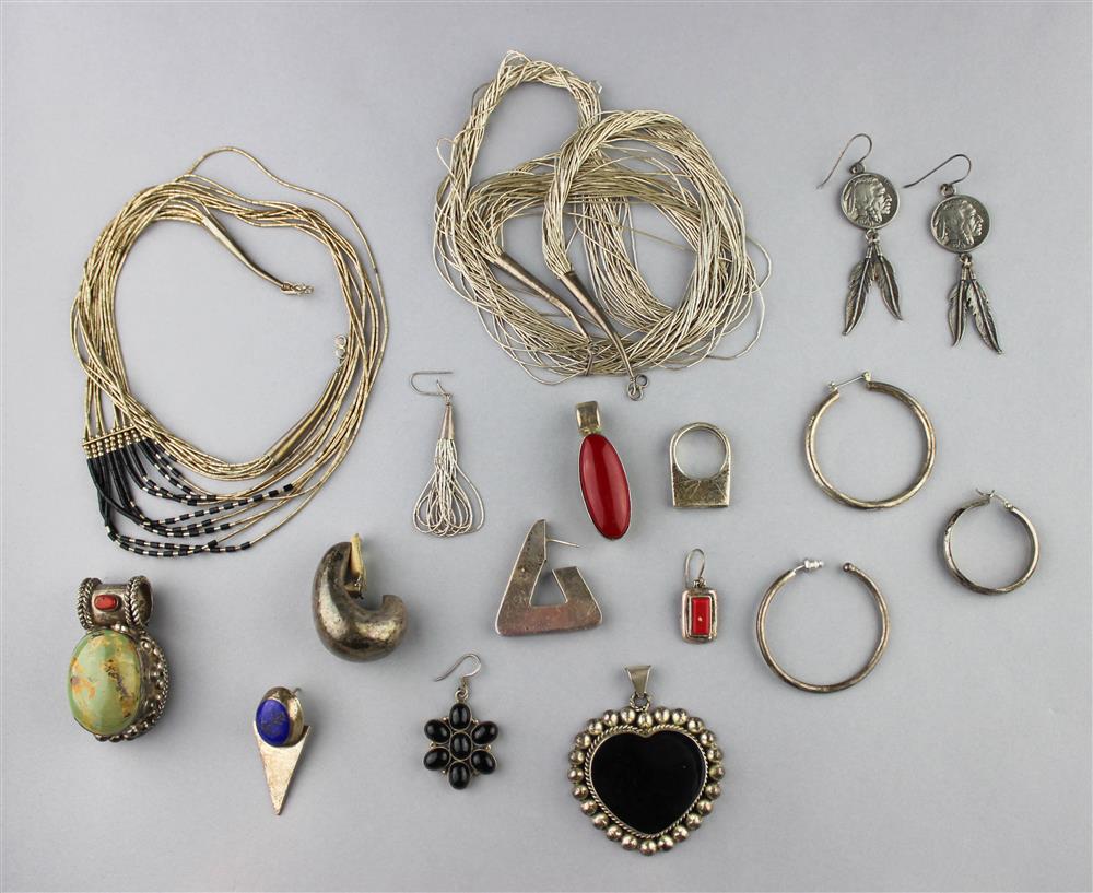 Appraisal: STERLING LOT NECKLACES PENDANTS RINGS AND EARRINGS