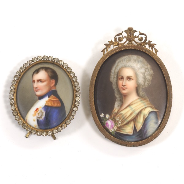 Appraisal: TWO PORCELAIN PORTRAIT MINIATURES OF NAPOLEON AND MARIE ANTOINETTE CA