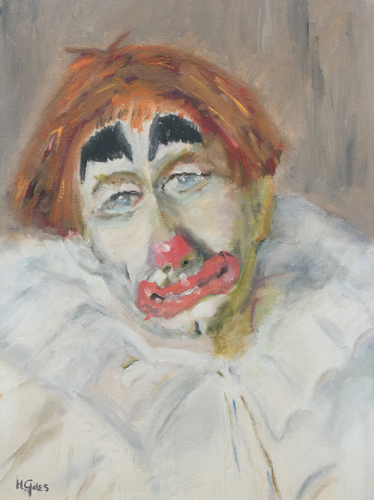 Appraisal: H GILES CLOWN PAINTING Oil Canvasboard '' x '' signed