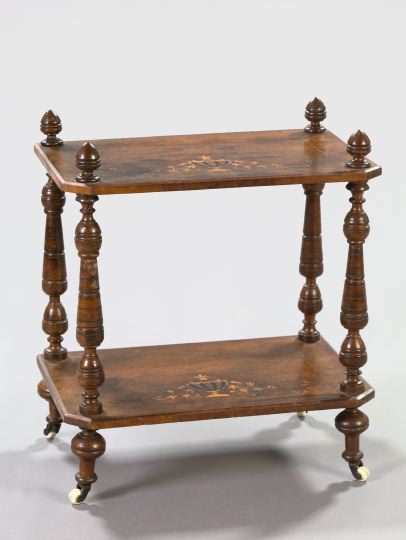 Appraisal: Victorian Marquetry-Inlaid Mahogany Two-Tier Stand late th century the top