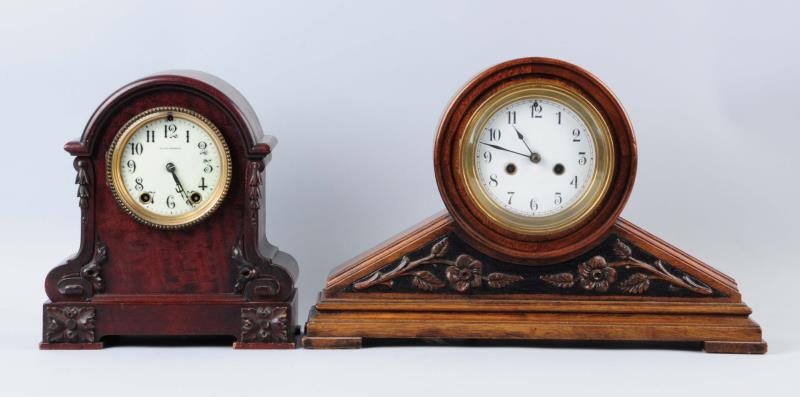 Appraisal: Lot Of Wooden Mantel Clocks Both clocks in this lot