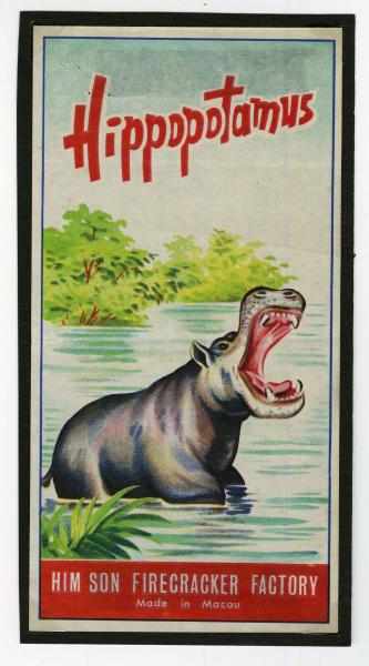 Appraisal: Hippopotamus Firecracker Label Class Manufactured by Him Sun May be