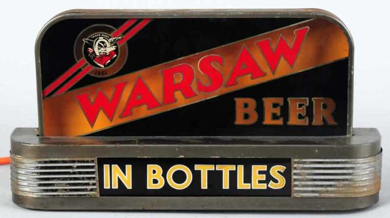 Appraisal: Warsaw Beer Reverse Glass Light-Up Sign With Art Deco case