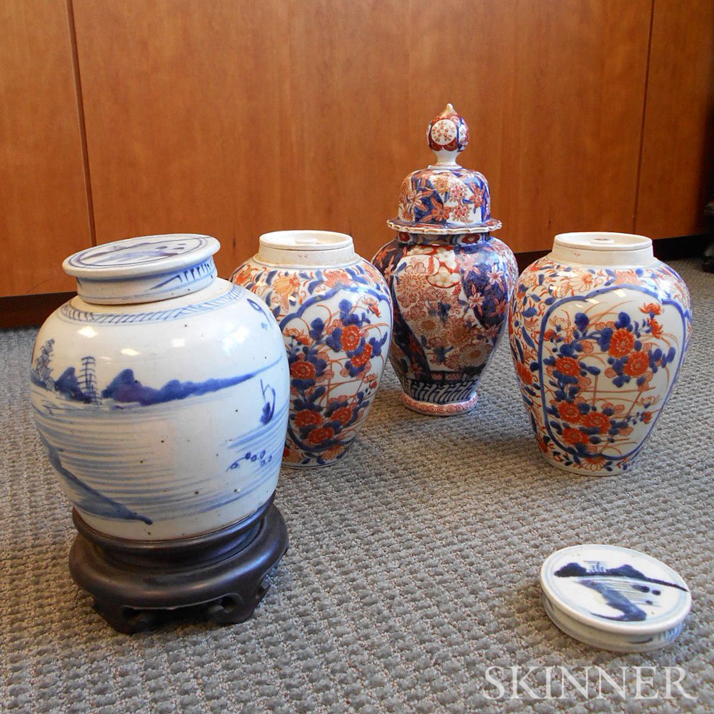 Appraisal: Imari Garniture Set and Ginger Jar Japan and China a