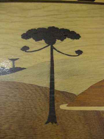 Appraisal: Spanish Inlaid Marquetry Box landscape decor '' x '' locking