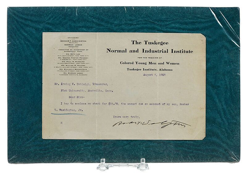 Appraisal: Booker T Washington Signed Letter on letterhead The Tuskegee Normal