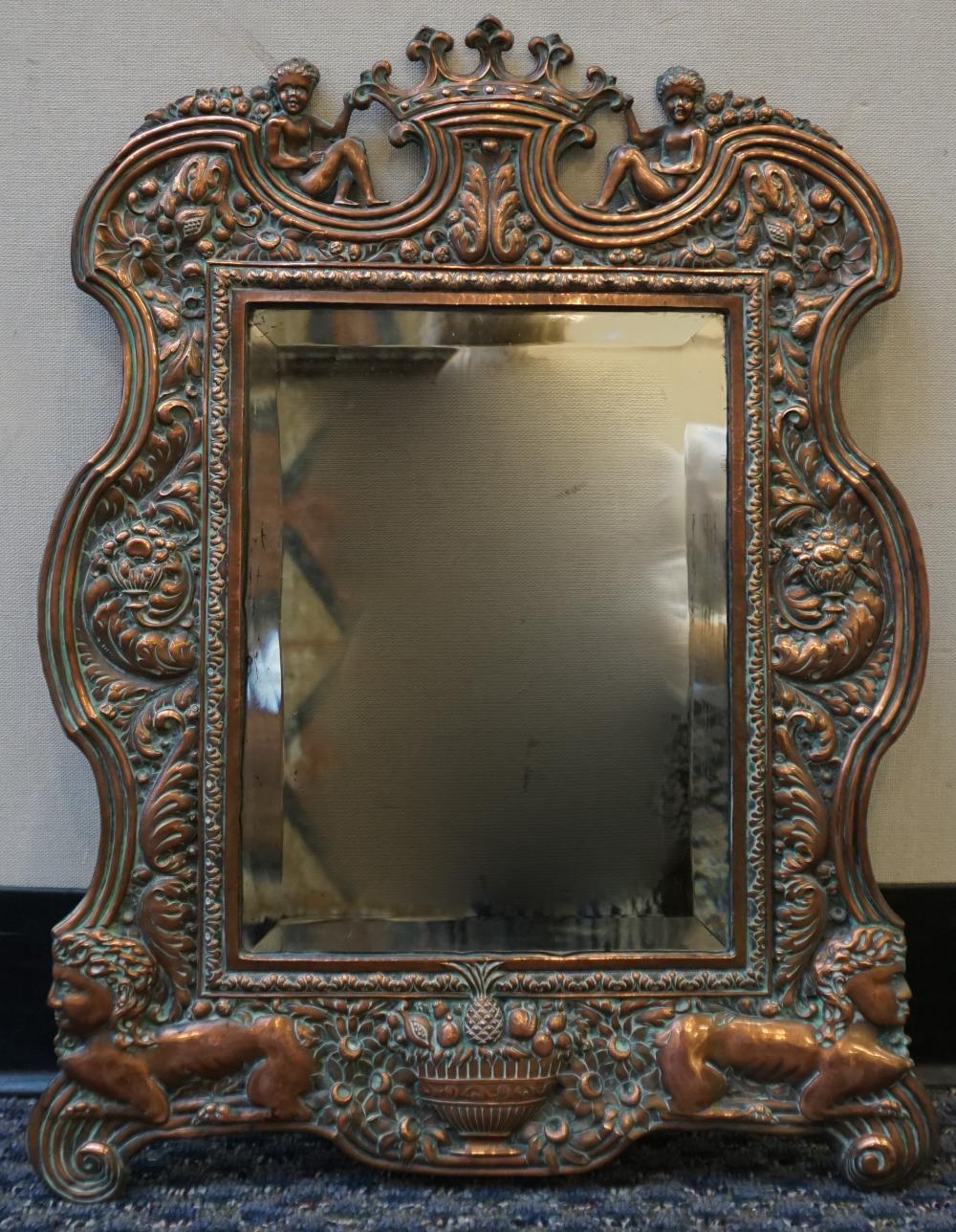 Appraisal: RENAISSANCE REVIVAL BAS-RELIEF COPPER MIRROR X IN X CM Renaissance