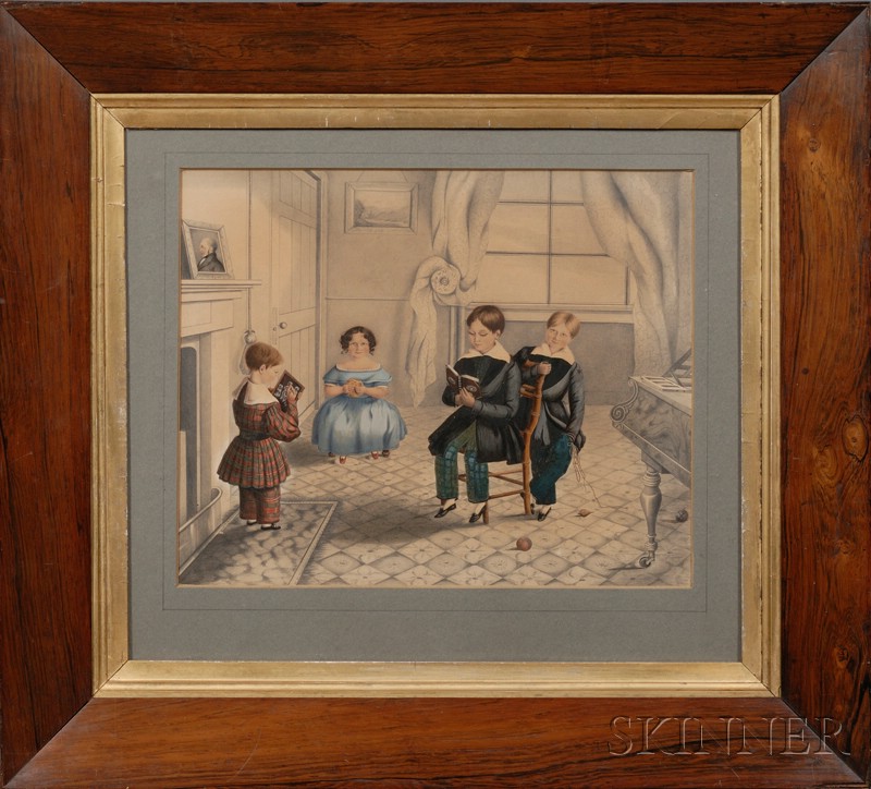 Appraisal: American School th Century Children in an Interior c Unsigned