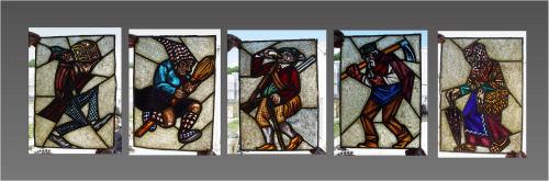 Appraisal: SERIES OF OF THE MOST UNUSUAL STAINED GLASS PANELS Each