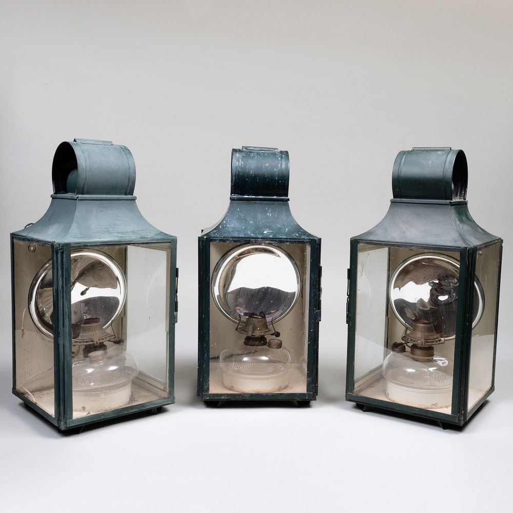 Appraisal: Three Large T le Carriage House Sconces Designed for Brookbound