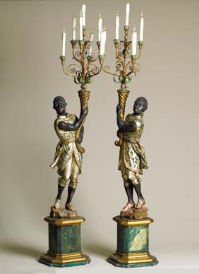 Appraisal: PAIR LARGE BLACKAMOOR FIGURES Pair of Venetian carved and polychromed