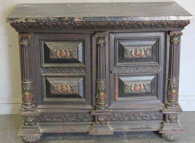 Appraisal: Renaissance Revival Marble Top Server With TwoDoors raised on bun