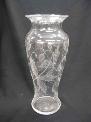 Appraisal: Sinclaire Engraved Glass Vase ''Poppy''pattern '' tall signed excellent