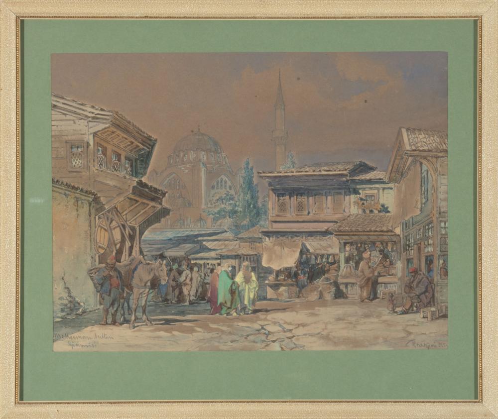 Appraisal: Vittorio Amadeo Preziosi Maltese - Market near Mihrimah Sultan Mosque