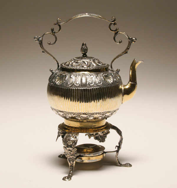 Appraisal: th century Dutch parcel gilt silver kettle on stand complete