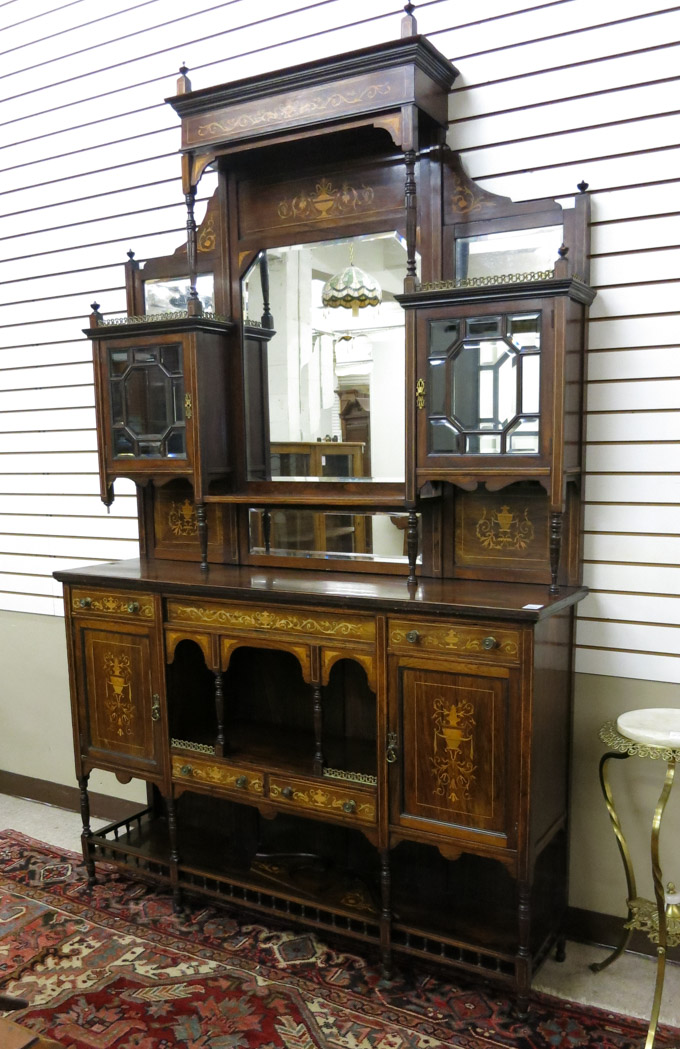 Appraisal: AN EDWARDIAN INLAID ROSEWOOD SIDEBOARD English c - in two