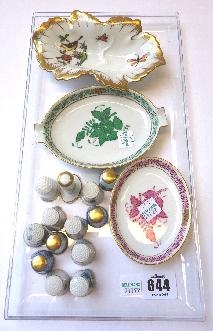 Appraisal: Three Herend porcelain trinket dishes four Herend thimbles a Herend