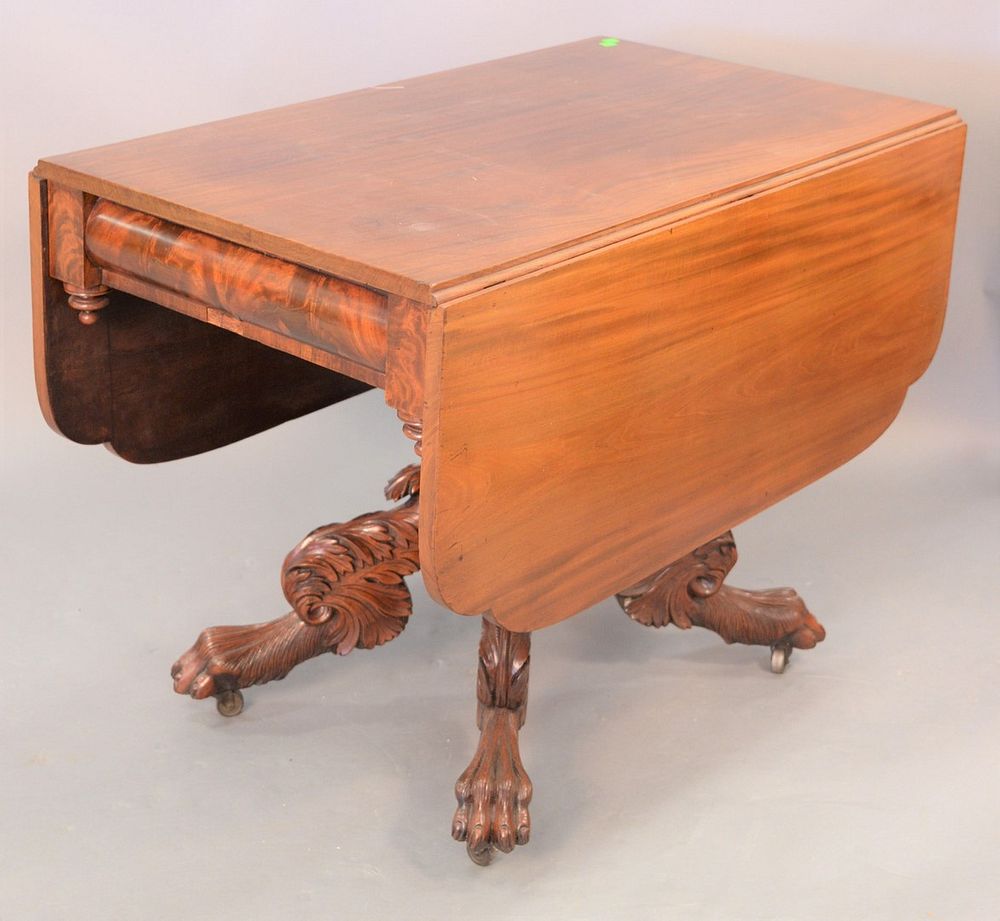 Appraisal: Federal drop leaf table with acanthus carved support set on