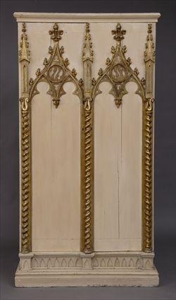 Appraisal: FRENCH GOTHIC REVIVAL IVORY-PAINTED AND PARCEL-GILT ARMOIRE Enclosed by a