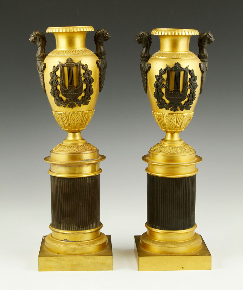 Appraisal: - Pr Charles X Bronze Urns Pair of th century