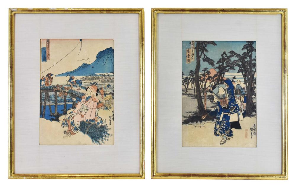 Appraisal: TWO JAPANESE UKIYO-E WOODBLOCK PRINTS th Century Each with a