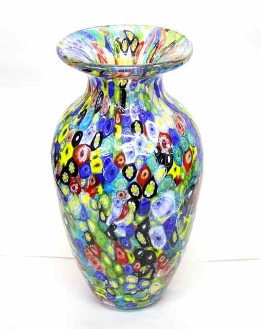 Appraisal: A MURANO VASE WITH WHITE BLUE AND ORANGE SPOTTED DECORATION