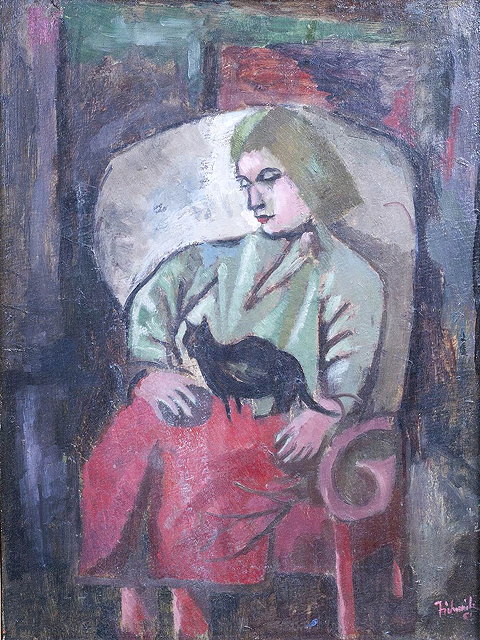 Appraisal: Clifford Fishwick British - Woman and Cat signed and dated