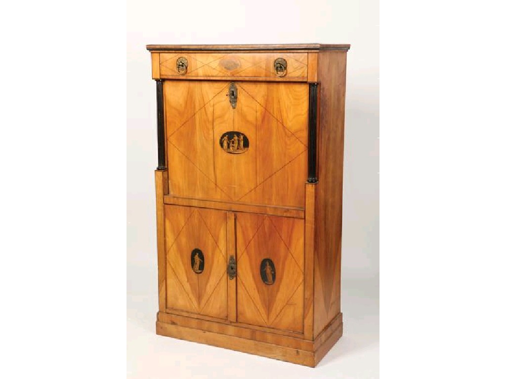 Appraisal: AN EMPIRE SATINWOOD AND MARQUETRY SECRETAIRE A ABBATANT the rectangular