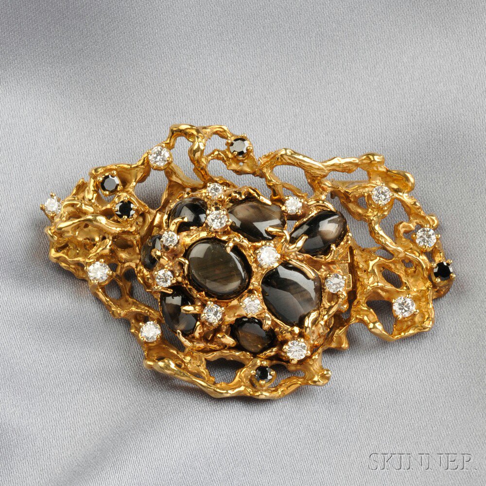 Appraisal: kt Gold Gem-set Convertible Brooch Arthur King centering black diopside