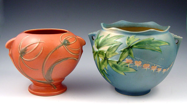 Appraisal: ROSEVILLE POTTERY JARDINIERES Blue Bleeding Heart - '' Pink jardiniere