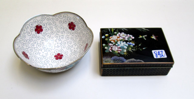 Appraisal: JAPANESE CLOISONNE BOX AND BOWL two pieces box with hinged